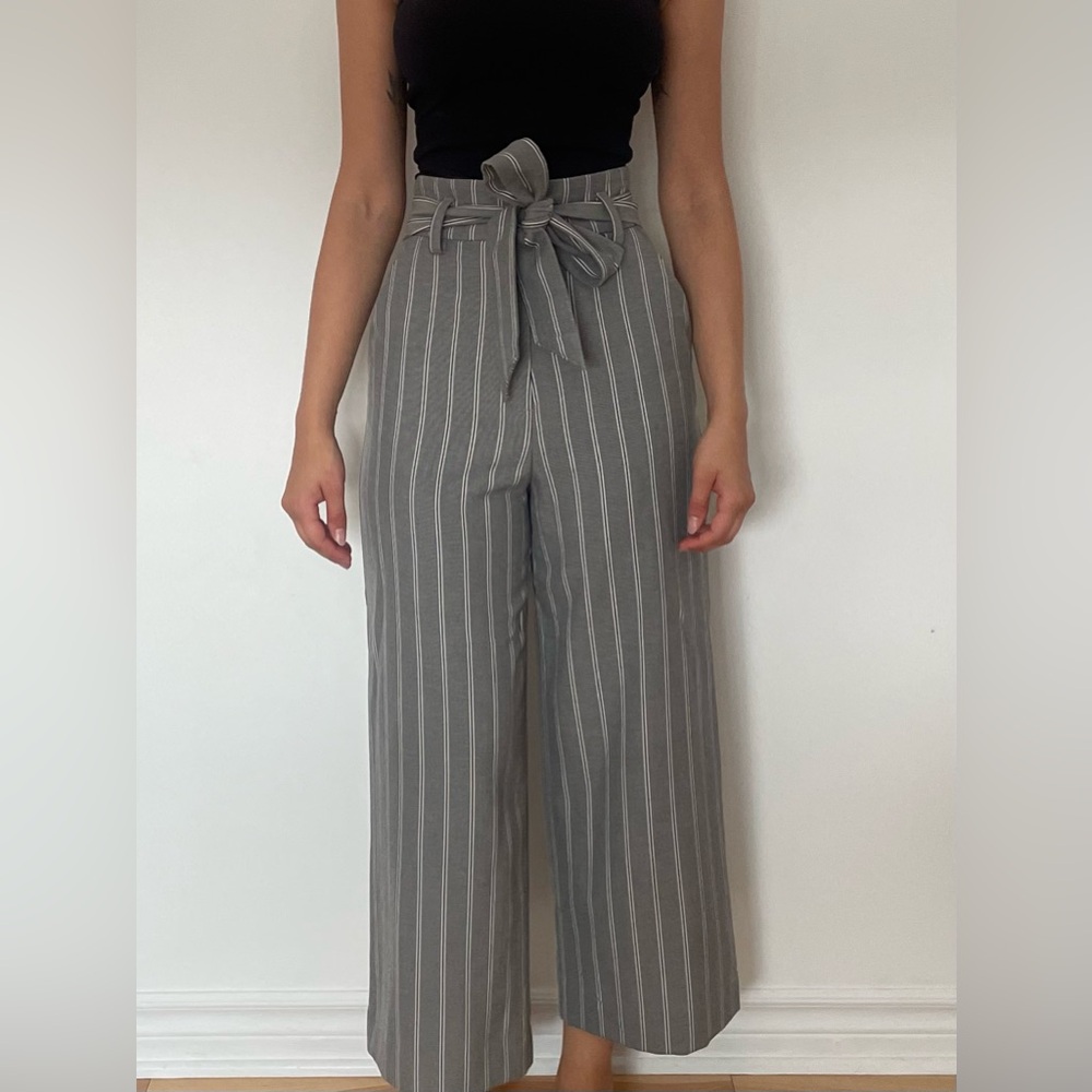 H&M Gray Striped Wide-Leg Pants